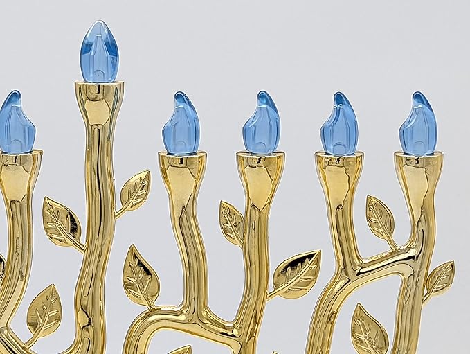 The Dreidel Company LED Electric Silver Hanukkah Tree of Life Menorah - Battery or USB Powered - Includes a Micro USB 4' Charging Cable (Single)