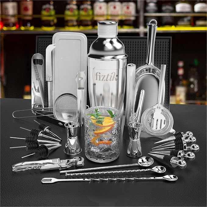 Bartender Kit – 5-Piece Stainless Steel Cocktail Shaker Set for Home & Bar – Drink Mixing Set with Accessories