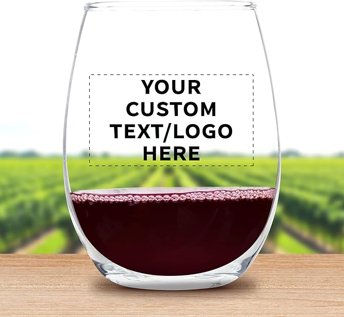 Custom Stemless Wine Glass 9 oz. Set of 50, Personalized Bulk Pack - Great for Wedding Favors, Bachelorette Party Decorations, Party Favors, Color Bottom - Clear