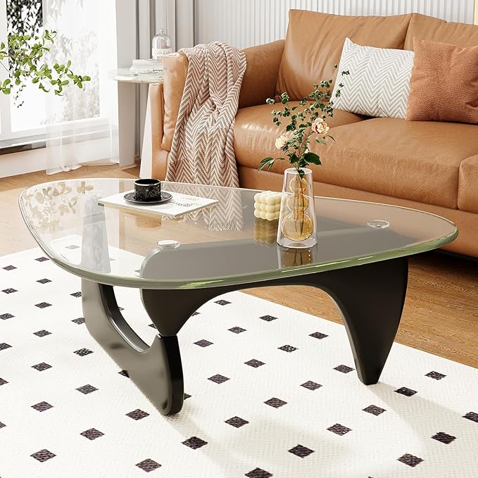 Coffee Table for Living Room Mid Century Modern Center Table, Black Transparent