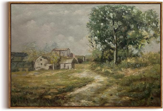 KISSFOX Vintage Farmhouse Landscape Canvas Wall Art Fall Rustic Countryside Framed Wall Art Autumn Cottagecore French Country Scenic Art Prints Artwork For Living Room Bedroom Kitchen