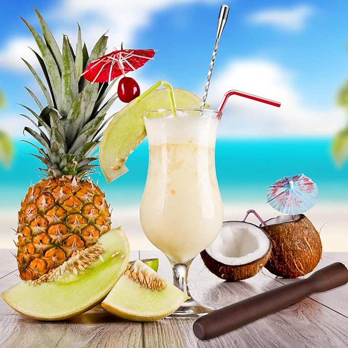 Patelai Wooden Cocktail Drinks Muddler Bar Muddler and 12 Inches Bar Spoon Stainless Steel Shaker Spiral Mixing Spoon for Making Cocktails Mojito Lemonade Drinks Juice