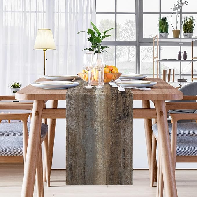 Emvency Farmhouse Table Runner, Abstract Grey and Dark Brown Art Painting for Kitchen Coffee Table Family Dinners Holiday Parties Wedding Events Decor(13x72 inch)