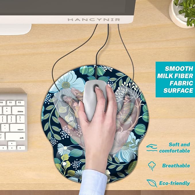 Floral Flower Mouse Pad with Wrist Rest, Ergonomic Cute Gel Mousepad Wrist Support, Computer Gaming Mouse Pad with Pain Relief Non-Slip PU Base for Desk Accessories Home Office Decor Supplies