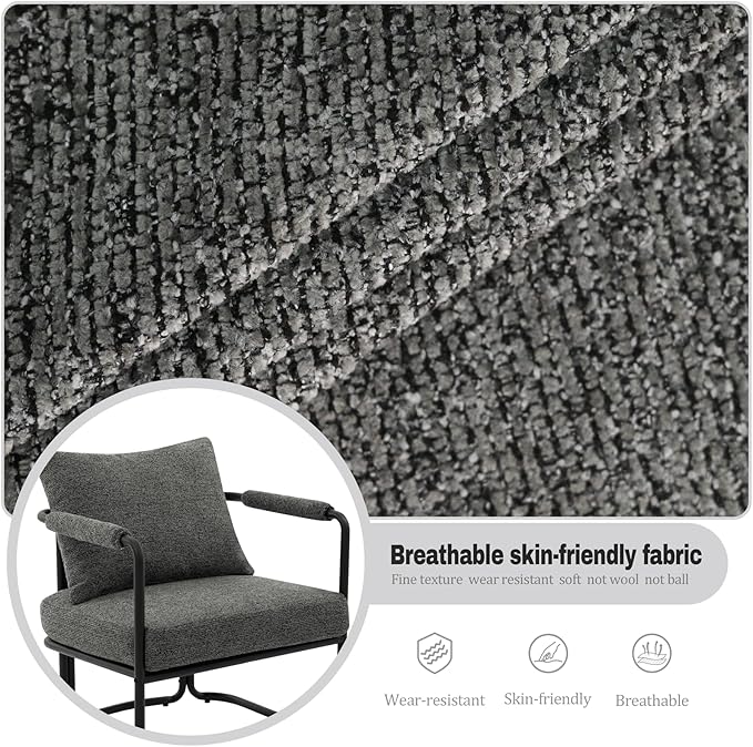 Mid-Century Modern Accent Chair, Comfy Upholstered Lounge Arm Chair with Chenille Fabric for Living Room, Bedroom, Apartment, Reading Corner, Office, Dark Grey