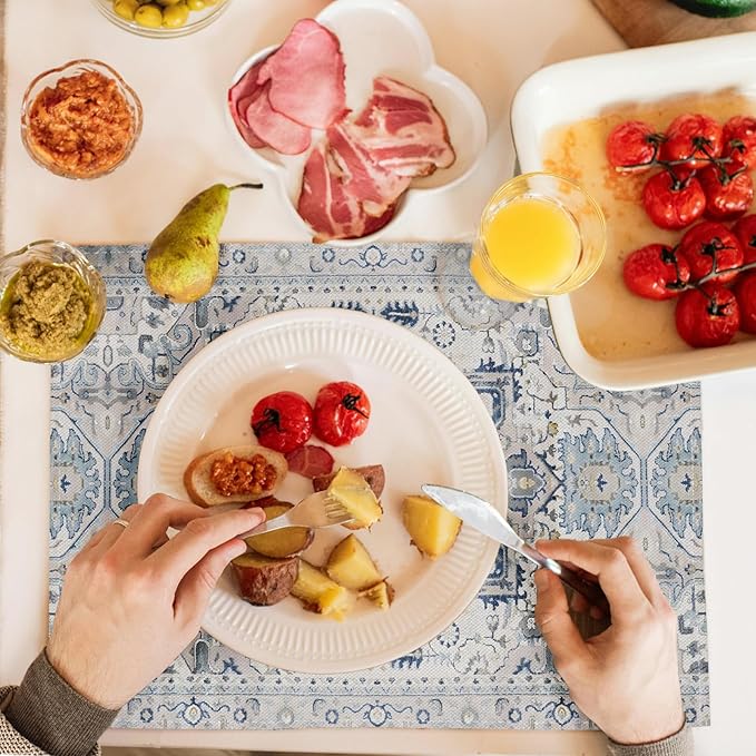 Snycler Table Runner Boho Table Runners Vintage Elegant Farmhouse Table Center Linen Decor for Home Dining Party Entrance (12x18 Inch ,Set of 4) Boho-White