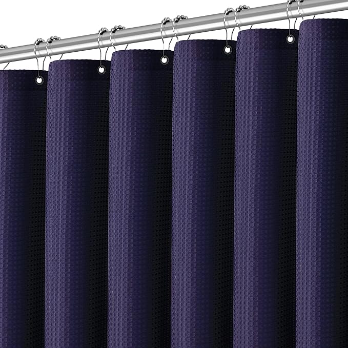 60 inch Waffle Shower Curtain - Heavy Duty Thick Fabric Lilac Shower Curtains for Bathroom, Weighted Hotel Spa Luxury Water Repellent Cloth Bath Curtain with 10 Hooks, Lavender