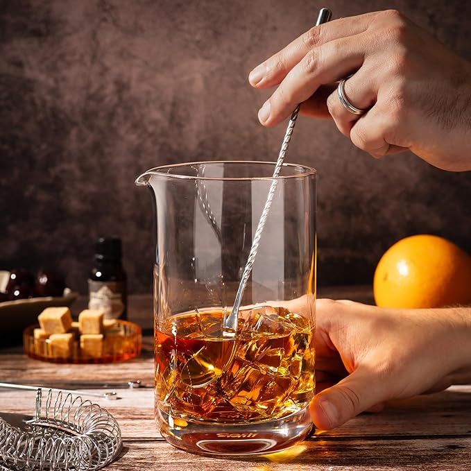 Cork & Mill Cocktail Mixing Glass - Large 24 oz Crystal Cocktail Mixer for Old Fashioneds, Manhattans and Other Stirred Whiskey Drinks - Essential Bar Accessories for Bartenders and Home Mixologists