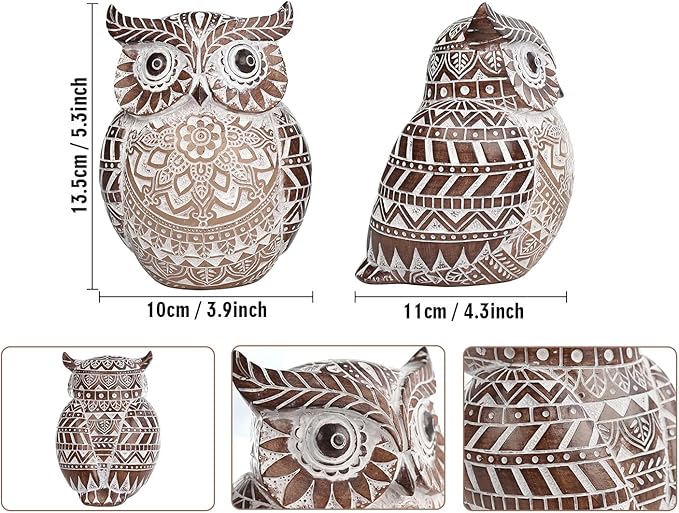 Adorable Owl Figurine for Shelf or Tray - Cute Chubby Owl Figurine Boho Decor for Shelf Desktop Cabinet Fireplace Mantel Bathroom Decor Accents