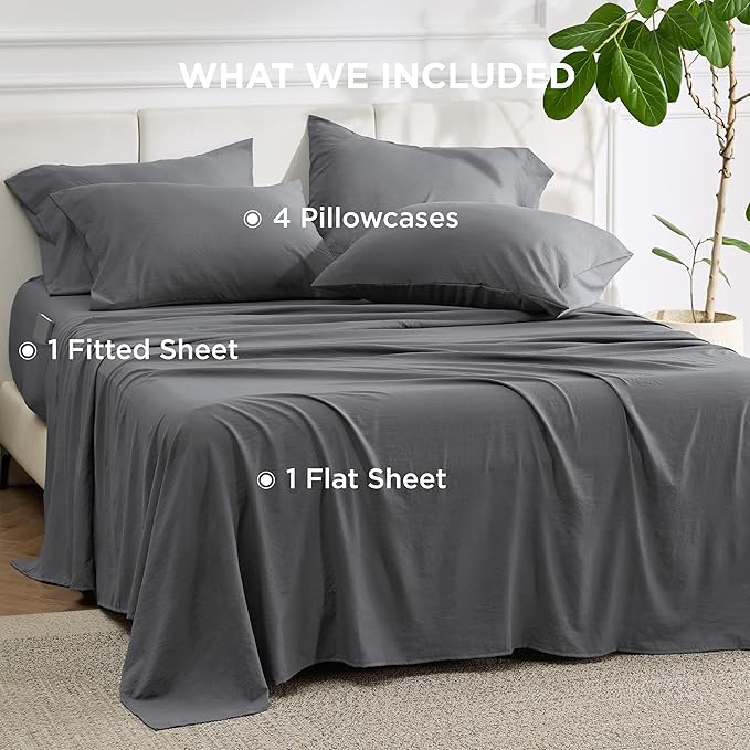 Bedsure Deep Pocket King Sheet Set - 6 Piece, Prewashed Ultra-Soft King Size Sheets Set, Fits Mattresses Up to 18 Inches Thick, Breathable & Secure Fit, Hotel Luxury Bedding, Grey