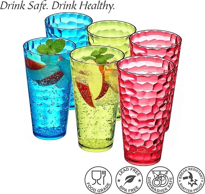 Amazing Abby - Iceberg - 30-Ounce Plastic Tumblers (Set of 6), Acrylic Drinking Glasses, Mixed-Color Reusable Plastic Cups, Stackable, BPA-Free, Shatter-Proof, Dishwasher-Safe