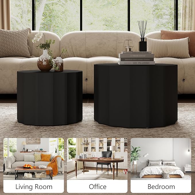 Nesting Coffee Table Set of 2, Round Coffee Tables, Space-Saving Modern Circle Coffee Tables, Side End Table for Living Room, Bedroom, Balcony, Office, Black