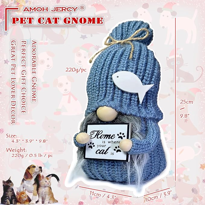 Cat Lover Gnome - Handmade Scandinavian Gnome Figurine - Home Decor for Cat Owners - Cute Pet-Themed Shelf & Mantel Decoration - Gift for Cat Lovers