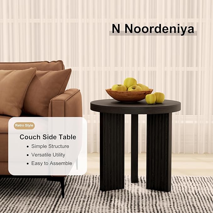 Small Round Side Table, 17.52" Coffee Table with Smooth Thick Mesa, Circle End Table with X Shaped Stable Legs, Accent Tea Table for Living Room, Office, Black