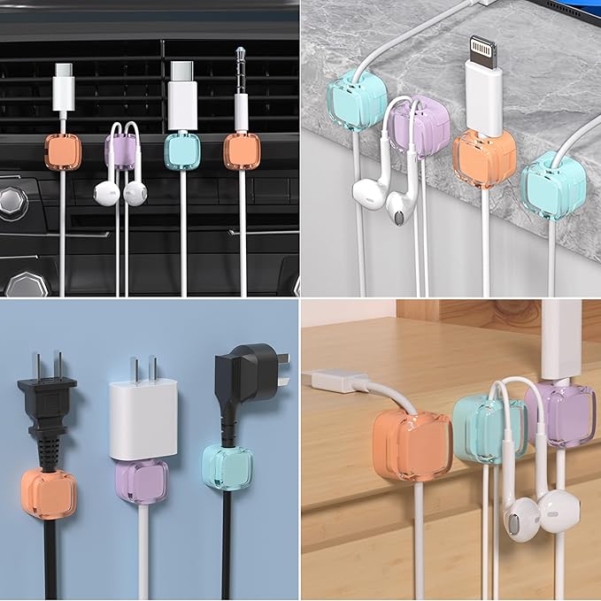 6 Pcs Cable Management Clips for Home Office Desk Cord Keeper Organizer Accessories Charger USB Wire Organizer Cord Holder for Nightstand Automotive (White)