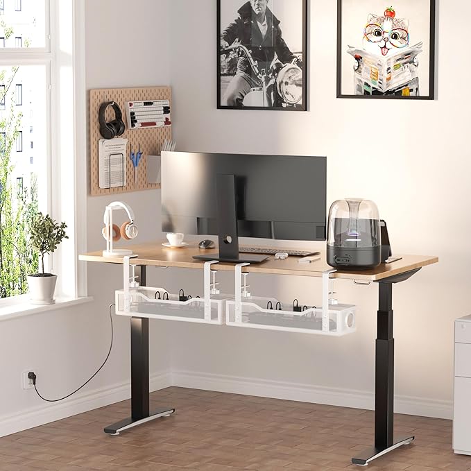 [Upgraded] 2 Pack Under Desk Cable Management Tray, Cinati Cord Organizers for Table Thickness up to 3", 16" Wire Organization with Clamp No Drill, Cable Management Box for Office - No Damage to Desk