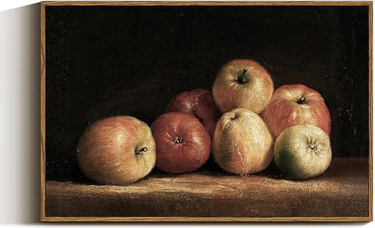 VIYYIEA Vintage Framed Apple Wall Art, Kitchen Bedroom Dining Room Fruit Art Decor, Still life of apples Canvas Print Paintings, French Country Home Farmhouse Dark Decor, 16x24 Inch