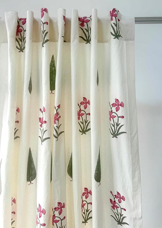 ATOSII 100% Cotton Single Panel Block Print Curtain, Easy Hanging with Rod Pocket & Loop, Living Room, Dining Room, Bedroom Light Filtering Boho Curtains, Set of 1, 60" W X 108" L, Cypress
