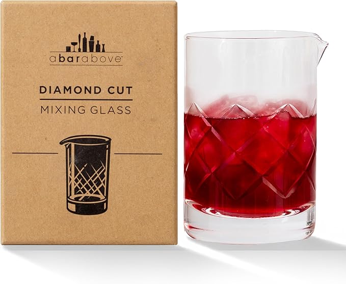 A Bar Above Diamond Cut Cocktail Mixing Glass, Thick Sturdy Glass Beaker, to Mix and Stir Cocktails, Drink Mixer, for Bar Mixing Set, Basic, Professional, or Home Bar Accessories, 18 Oz