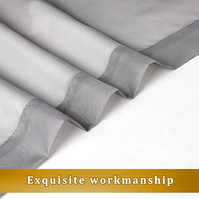 Aiyufeng Charcoal Grey Sheer Curtains 36 Inches Long 2 Panels Set, Short Kitchen Tier Curtains Solid Cafe Bathroom Window Panels, Rod Pocket, 40" Wx36 L