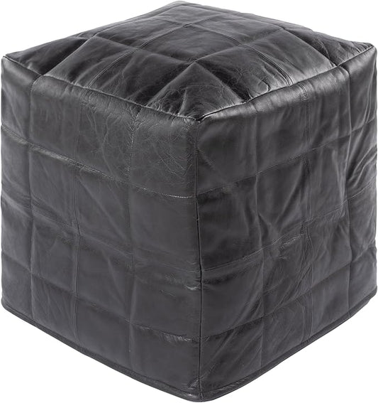 Mark&Day Pouf Ottoman, Schrems Rustic Black Cube Pouf Foot Rest for Living Room, Bedroom and Boho Home Decor (18"x18"x18")