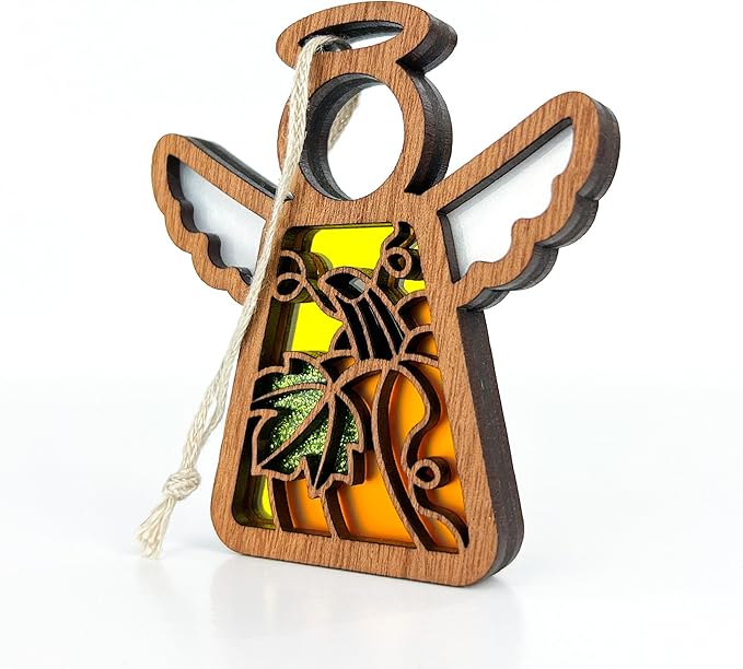 Pumpkin Ornaments for Tree - Autumn Decorations for Home - Fall Angel Figurine - Halloween Indoor Decor - Small - Grandma Gifts from Grandson - 3.5" (H)