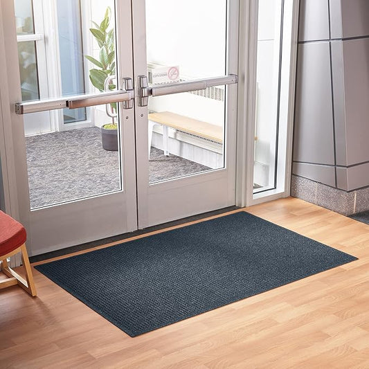 Consolidated Plastics Aquasorb Classic Indoor/Outdoor Entrance Floor Mat with Non-Slip Rubber Backing, Fabric Border, Stain Resistant and Quick Drying Commercial Grade (23" x 35", Navy)