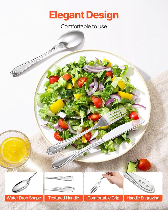 VEVOR 65-Piece Silverware Set, Food-Grade Stainless Steel Flatware Utensils, Mirror Finished Cutlery Set, Dishwasher Safe Eating Tableware for Kitchen Home, Service for 12, Include Knife Fork Spoon