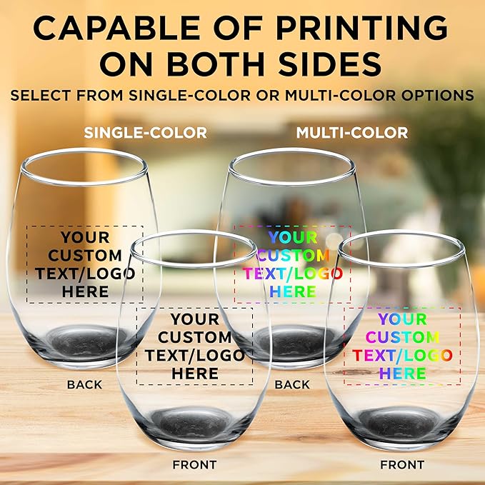 Custom Stemless Wine Glass 9 oz. Set of 100, Personalized Bulk Pack - Great for Wedding Favors, Bachelorette Party Decorations, Party Fovors, Color Bottom - Black