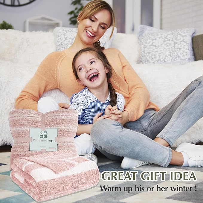 WRENGONGE Pink Throw Blanket, 50x70 Soft Cozy Striped Throw Blankets for Couch, Sofa, Bed, Travel, Lightweight Fluffy Warm Plush Decorative Blankets for Women, Men,Kids Gift