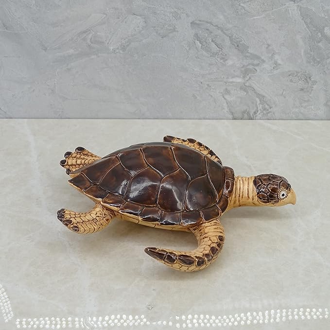 Decorative Resin Sea Turtle Statue. Lovely Baby Seaturtle Figurine. Wild sea Life Blue Sea Turtle Table Décor. and Gift, Lucky Wealth Feng Shui Seaturtle Figurine (Brown4)