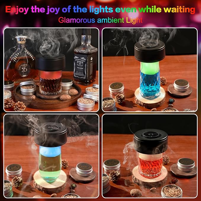 Electric Whiskey Smoker Kit with 6 Flavors Wood Chips, old fashioned smoker kit Built-in LED Ambient Light, Bourbon Smoker Kit, Bourbon Whiskey Gifts for Men,Dad,Husband