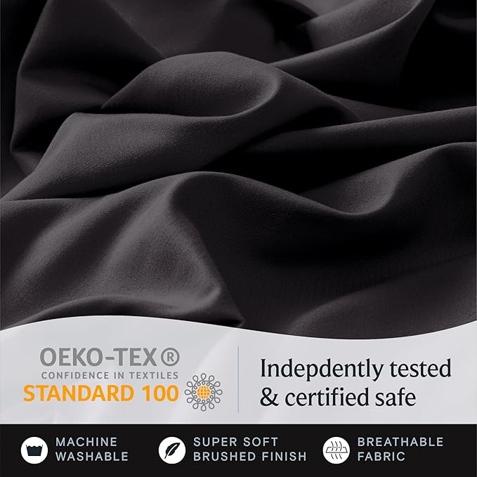 LuxClub 6 PC Queen Sheet Set, Breathable Luxury Bed Sheets, Deep Pockets 18" Wrinkle Free Cooling Sheets Machine Washable Hotel Bedding Silky Soft - Black Queen
