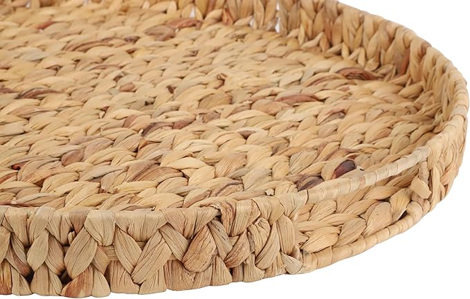 Extra Large Round Ottoman Table Tray with Handles - 19.7" Water Hyacinth Wicker Serving Tray for Farmhouse Decorative Oversized Coffee Table Trays Living Room Kitchen Counter Breakfast