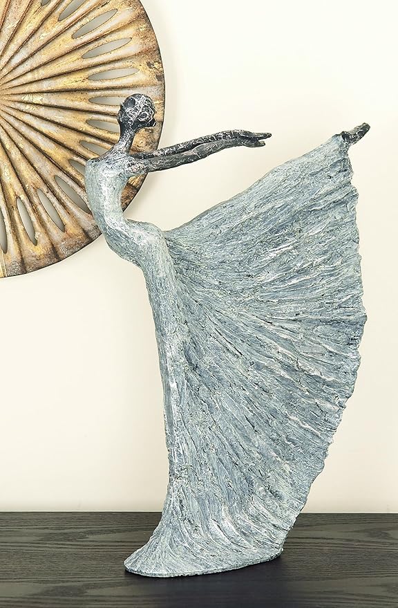 Deco 79 Polystone Dancer Decorative Sculpture Home Decor Statue, Accent Figurine 12" x 3" x 16", Gray