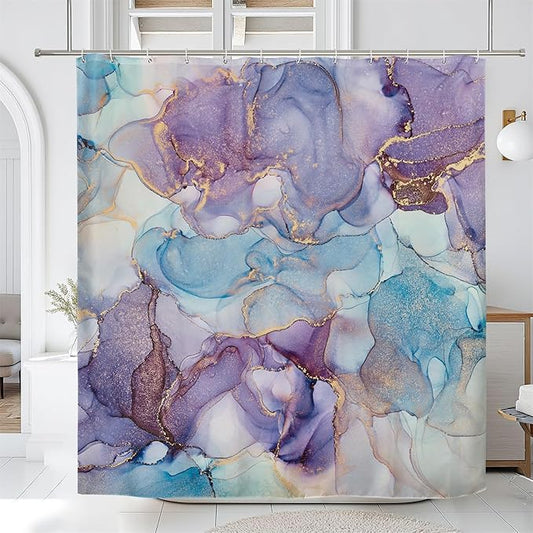 Renaiss Purples Blue Marble Shower Curtain Modern Abstract Watercolor Ink Painting Shower Curtain for Bathroom Room Partition Hotel Bathtub Decorative Shower Curtains Waterproof 48" W x 72" L