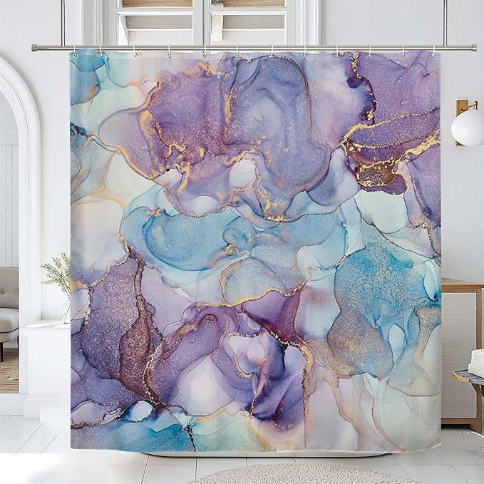 Renaiss Purples Blue Marble Shower Curtain Modern Abstract Watercolor Ink Painting Shower Curtain for Bathroom Room Partition Hotel Bathtub Decorative Shower Curtains Waterproof 72" W x 84" L