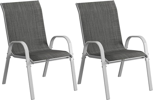Amopatio Patio Chairs Set of 2, Outdoor Stackable Dining Chairs for All Weather, Comfortable Breathable Patio Dining Chairs Silver Outdoor Chairs Garden Outdoor Furniture for Backyard Deck, Dark Grey