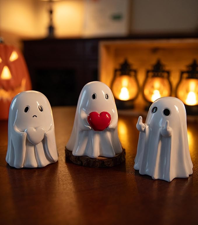 Halloween Ghost Figurine 3pcs Resin Ghost Spooky Statue Set Quirky Gifts Small Figurines for Halloween Party Tabletop Desk Home Decor