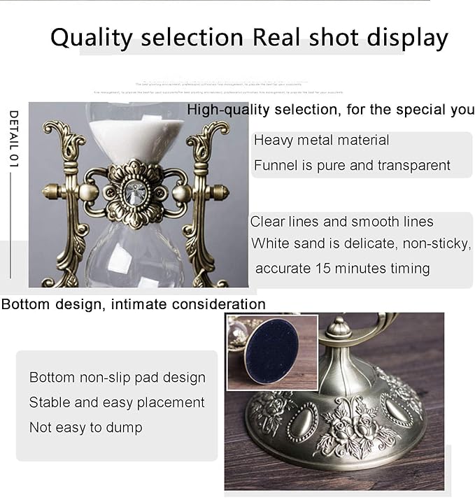 Hourglass Timer, 15 Minutes Embossed Golden Hourglass Timer,Used for Vintage Home Decoration, Office/Desk Decoration, Kitchen Wedding Gifts (P1-G42U-8VJR)