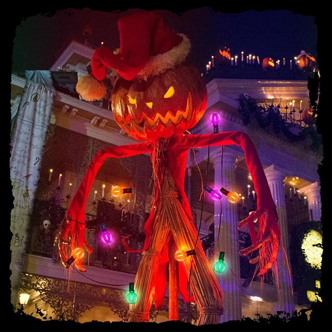 LED Outdoor String Lights 25Ft Orange Purple and Green Halloween Lights Outdoor with 27 Shatterproof LED Globe Bulbs, Connectable Halloween Decorations Lights for Home Patio Garden Christmas Party