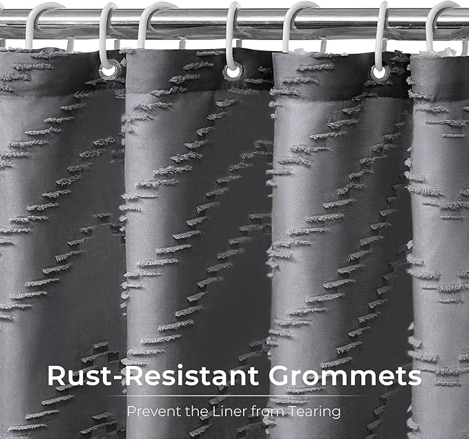 Extra Long Grey Boho Shower Curtain 78 Inch Grey Tufted Chevron Striped Fabric Shower Curtains for Bathroom Modern Shabby Chic Waterproof Cloth Shower Curtains