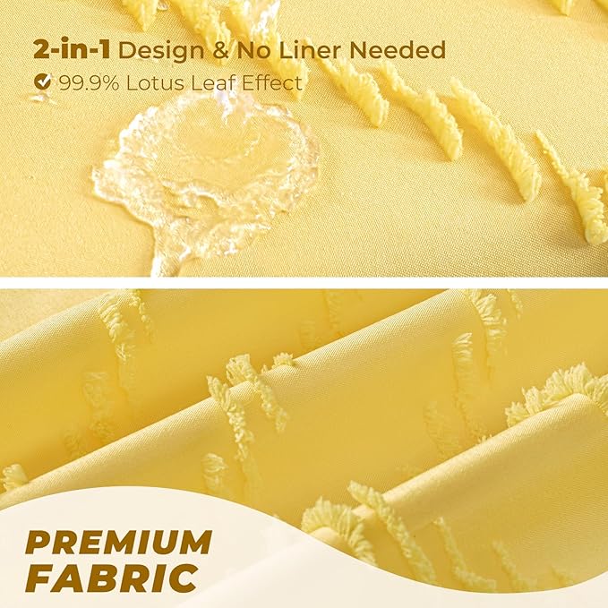 78inches Long Yellow Shower Curtain Boho Farmhouse Shower Curtain 72 x 78 Tufted Chevron Textured Minimalist Shower Curtains for Bathroom