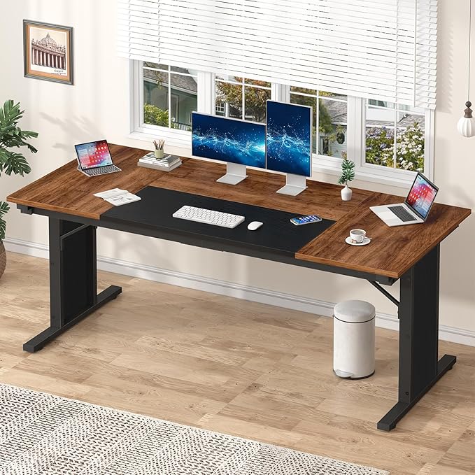 63 inch Computer Desk, Large Executive Office Desk, Gaming Desk Modern Work Desk Study Writing Table for Home Office, Brown and Black