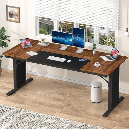 63 inch Computer Desk, Large Executive Office Desk, Gaming Desk Modern Work Desk Study Writing Table for Home Office, Brown and Black
