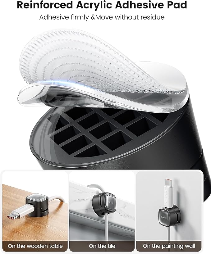 12 Pack Magnetic Cable Clips – Cord Organizer & Holder, Toocki Adhesive Cable Management, Wire Holder for USB Charging Cables, Ideal for Home, Office, Car, Desk, and Nightstand-Black