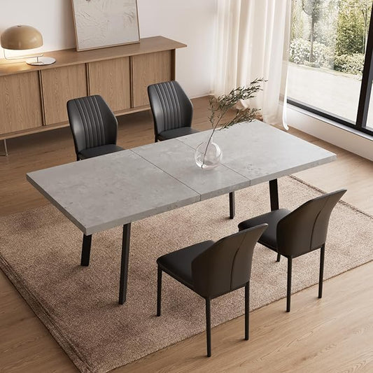 47.2"- 62.9" Extendable Dining Table Set for 4, Modern Kitchen Table with Dining Chairs for 4-6 Person, Thickened Expandable MDF Wooden Table with Metal Legs for Dining Room, Kitchen, Living Room