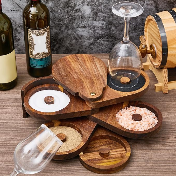 Mifoci Acacia 5 Tier Margarita Salt Rimmer Set Salt and Sugar Glass Rimmer Set with Lid and 5 Sponges Home Bar Accessories for Cocktails Drinks House Party Bartender Supplies