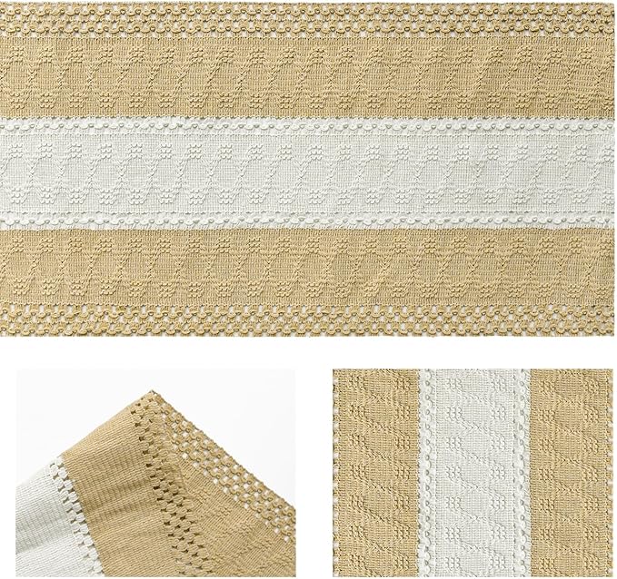 Artoid Mode Burlap Brown Farmhouse Rustic Table Runner, Seasonal Hollow Kitchen Dining Table Decoration for Home Party Decor 12x108 Inch