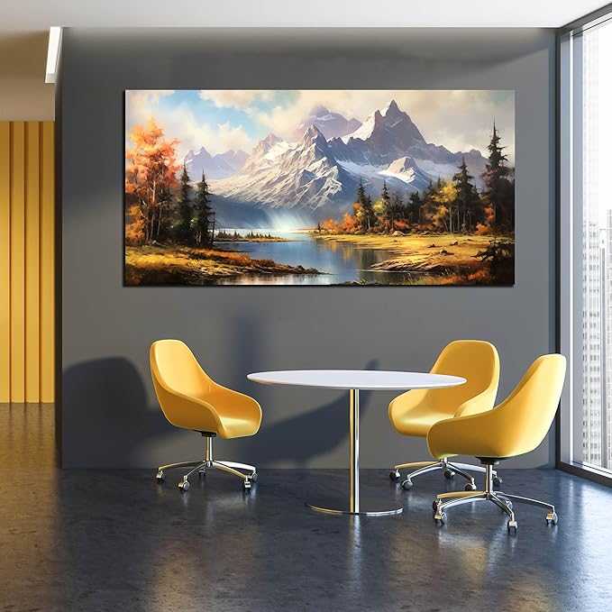 Mountain Wall Art for Living Room Bedroom Office Nature Wall Art Large Mountain Lake Forest Landscape Pictures Modern Artwork Framed Wall Decor Canvas Prints 29x59 Inch